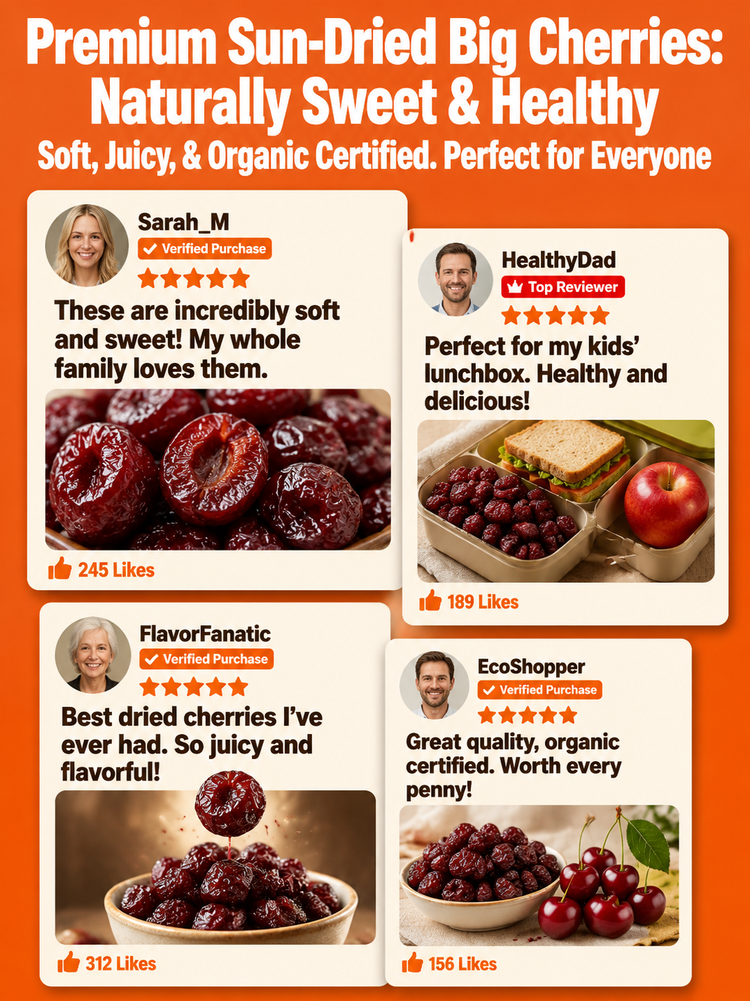🍒Dried Sour Cherry Snacks, Natural Pitted Fruit Treats 👨👩👧👦Small chewy fruit bites, create sweet relaxing family leisure time-9YOE9