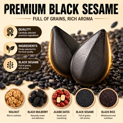 Intangible Heritage 5-Treasure Black Sesame Balls – Nine-Steamed & Nine-Sun-Dried Traditional Craft & Repair Damaged Hair&Promote Sleep-9YOE9