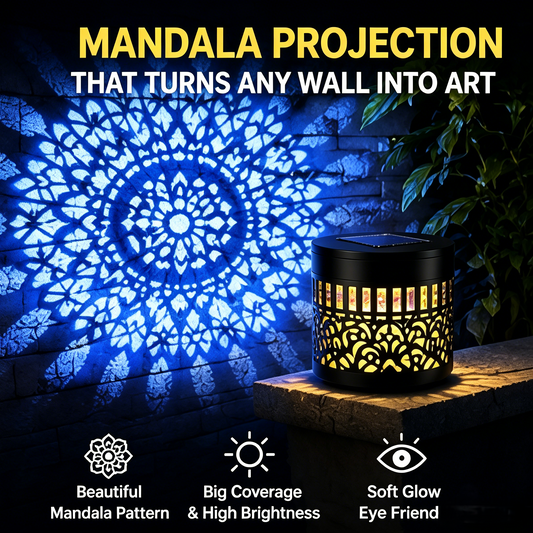 Solar Mandala Projection Light – 7 Color Changing Outdoor Wall Light, Waterproof Metal LED Garden & Fence Decor, Automatic Decorative Landscape Lighting-9YOE9