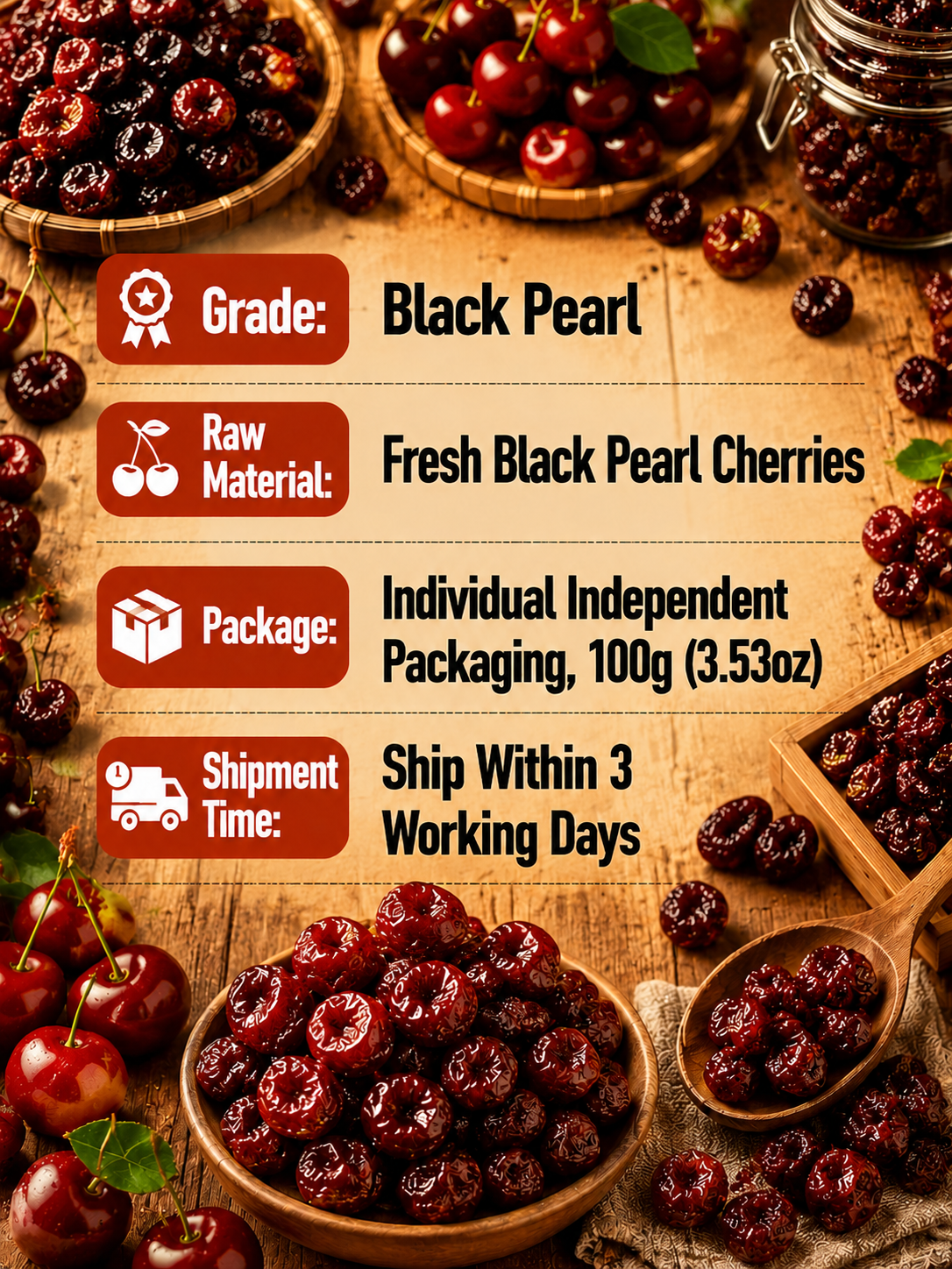 🍒Dried Sour Cherry Snacks, Natural Pitted Fruit Treats 👨‍👩‍👧‍👦Small chewy fruit bites, create sweet relaxing family leisure time-9YOE9