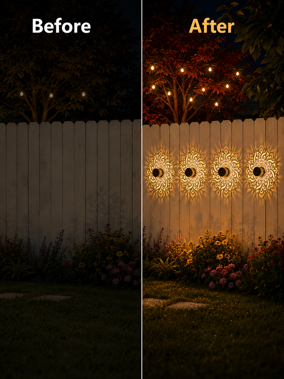 Solar Mandala Fence Lights, Outdoor Wall Decor-9YOE9