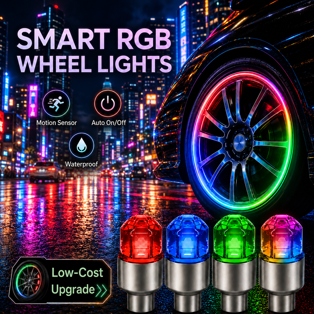 Smart RGB Tire Valve Lights – Motion-Sensing, Waterproof, Easy Install-9YB