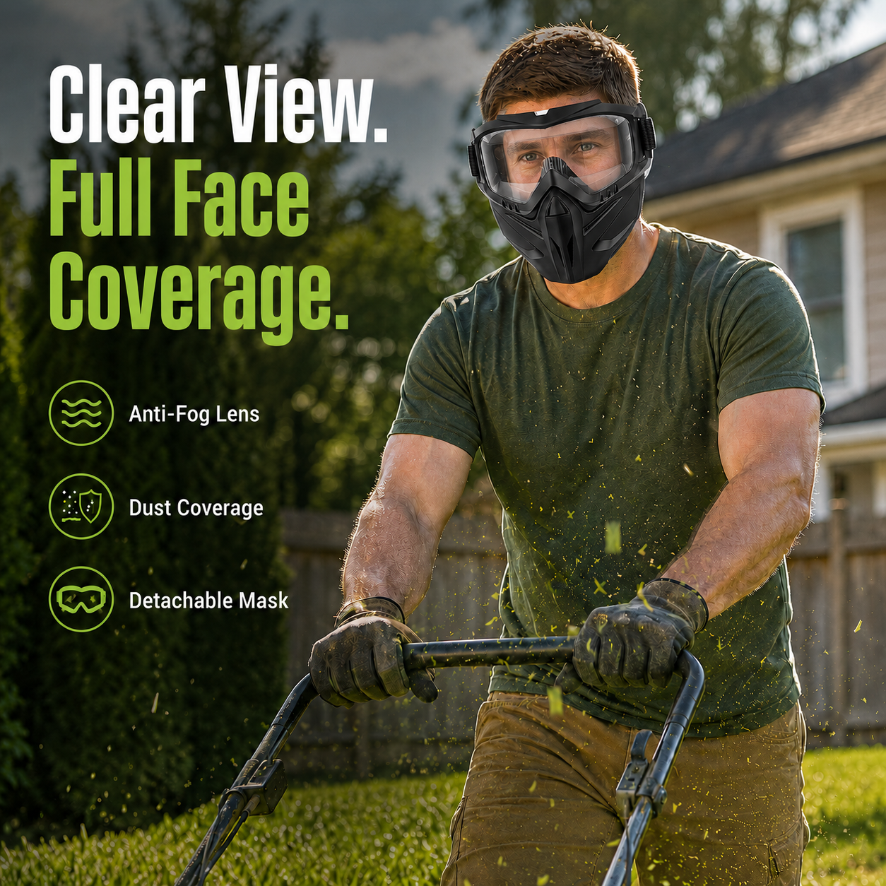 Full-Face Outdoor Goggles with Anti-Fog Lens & Detachable Mask-9YB