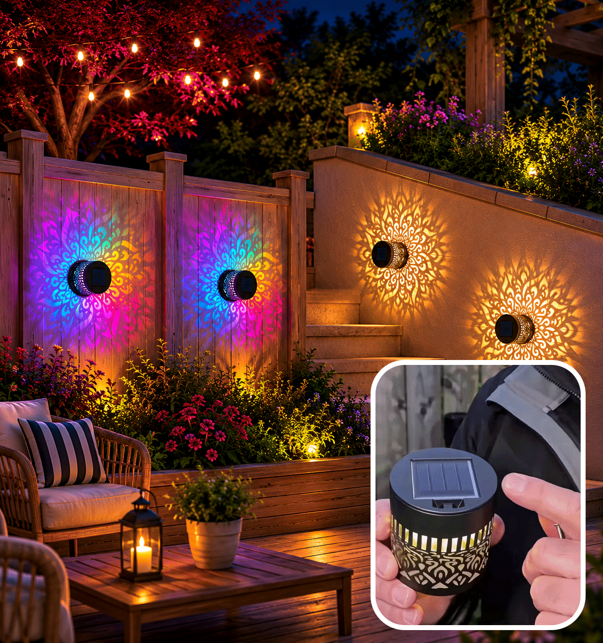 Solar Mandala Fence Lights, Outdoor Wall Decor-9YOE9