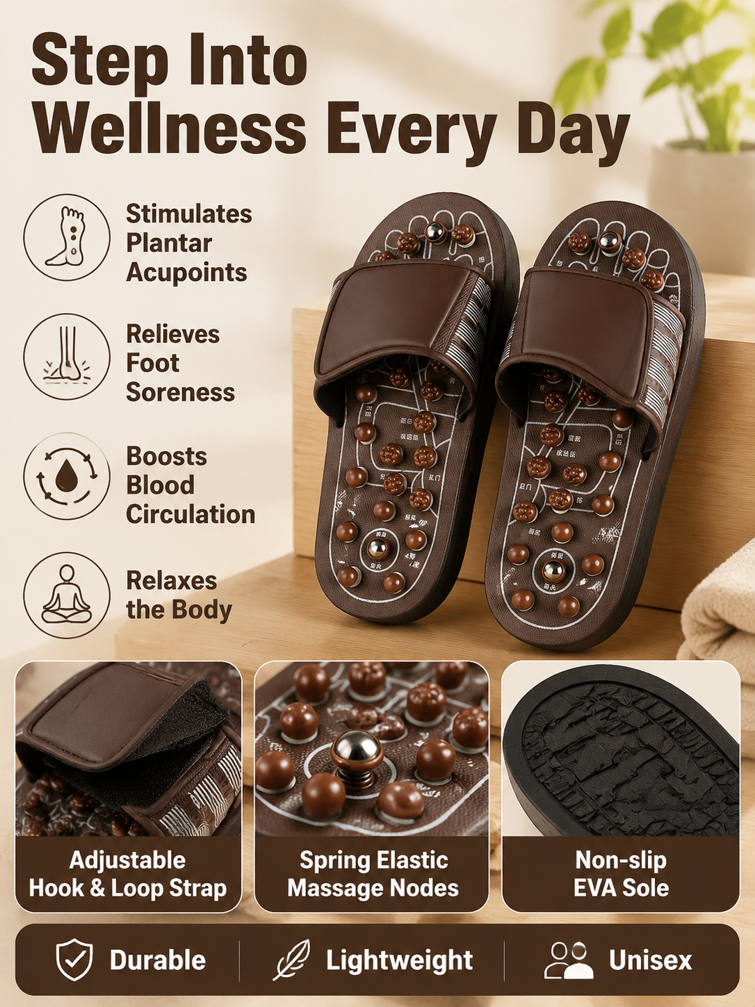 Ad justable Acupressure Massage Slippers with Rotatable Spring Nodes-9YOE9