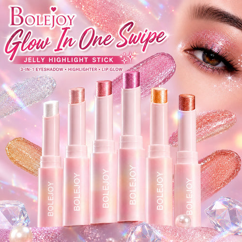 BOLEJOY 6PCS Jelly Glitter Stick Set – 3-in-1 Eyeshadow, Highlighter & Lip Glow with Hydrating Shimmer Finish-9YB