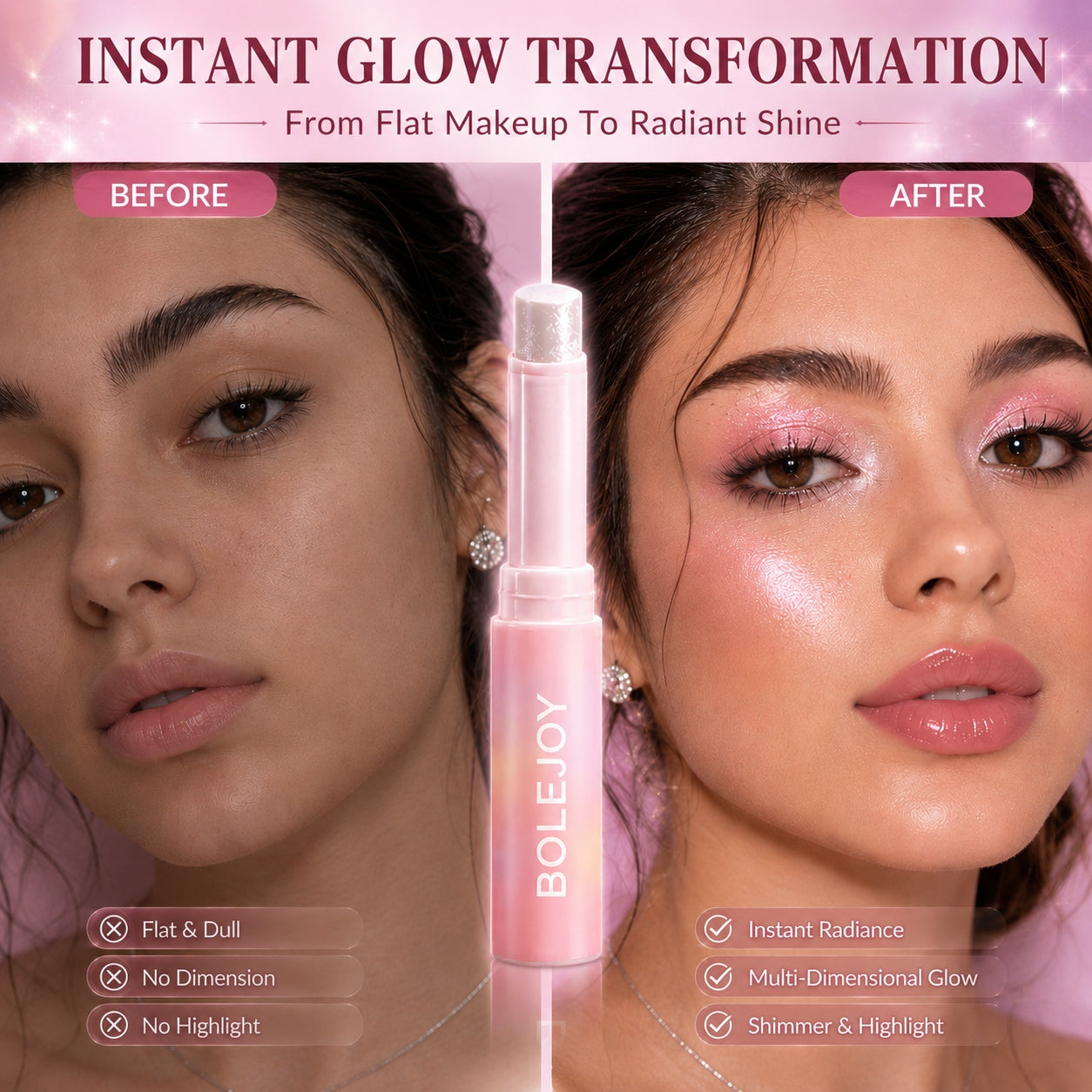 BOLEJOY 6PCS Jelly Glitter Stick Set – 3-in-1 Eyeshadow, Highlighter & Lip Glow with Hydrating Shimmer Finish-9YB