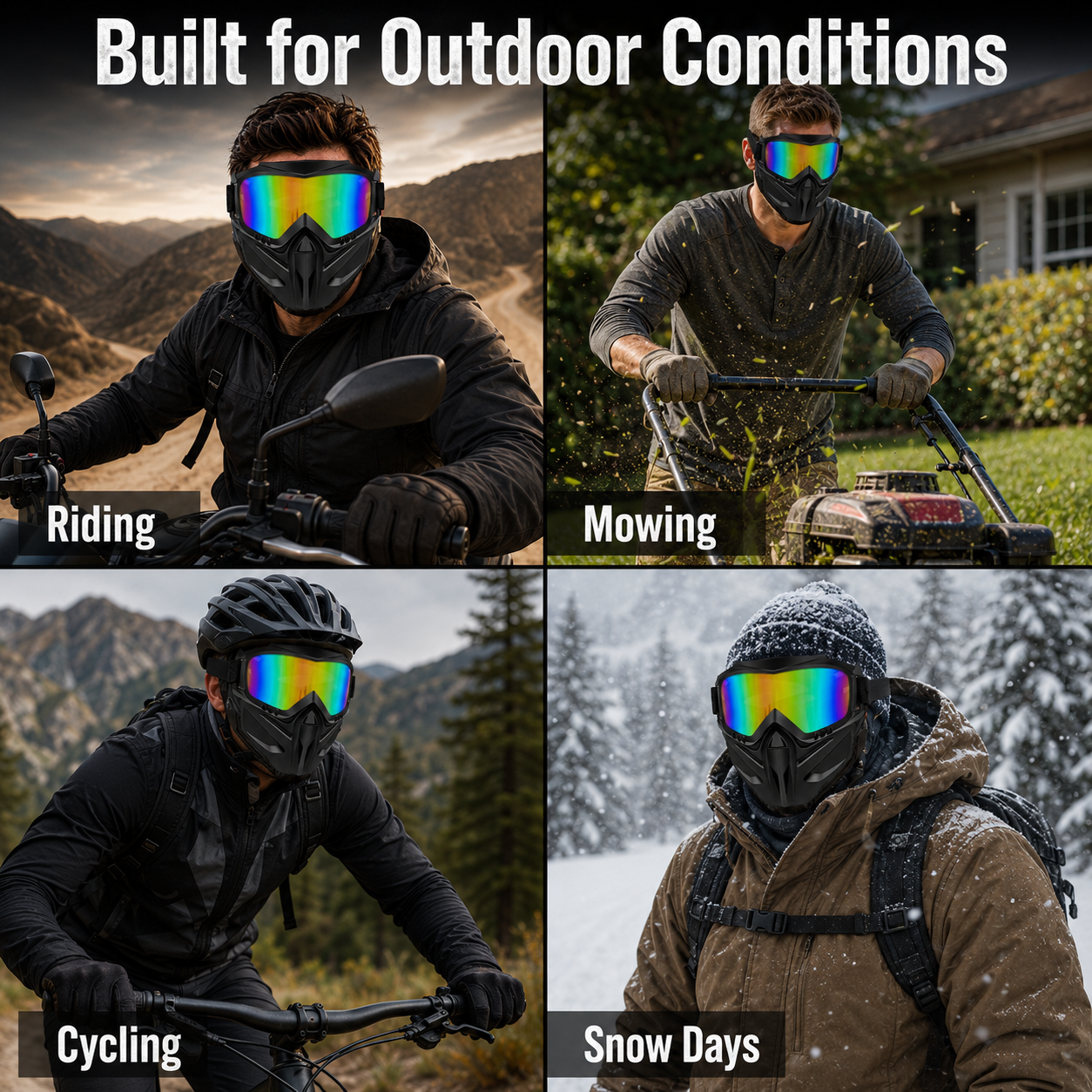 Full-Face Outdoor Goggles with Anti-Fog Lens & Detachable Mask-9YB