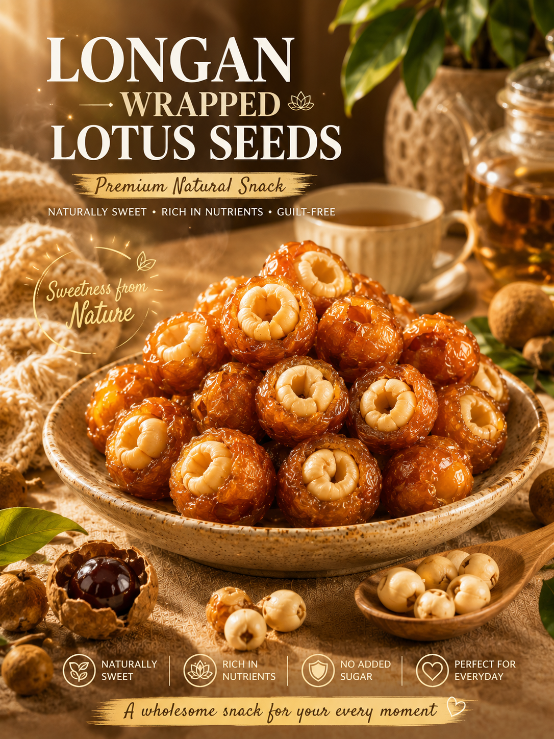 Longan Wrapped Lotus Seeds. Natural Ready-to-Eat Dried Fruit Snack for HeaIth & Relaxation-9YOE9