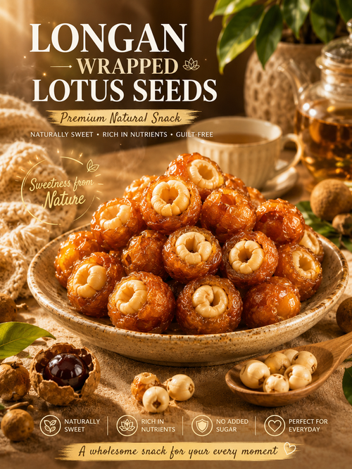 Longan Wrapped Lotus Seeds. Natural Ready-to-Eat Dried Fruit Snack for HeaIth & Relaxation-9YOE9