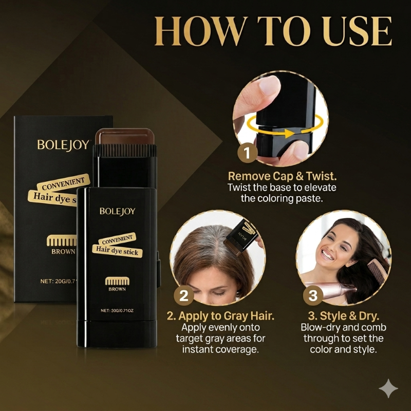 BOLEJOY Instant Gray Hair Touch-Up Stick – Quickly Cover White Roots & Hairline Gaps, Long-Lasting Waterproof Color-9YB