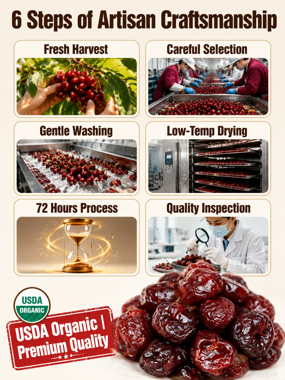 🍒Dried Sour Cherry Snacks, Natural Pitted Fruit Treats 👨‍👩‍👧‍👦Small chewy fruit bites, create sweet relaxing family leisure time-9YOE9