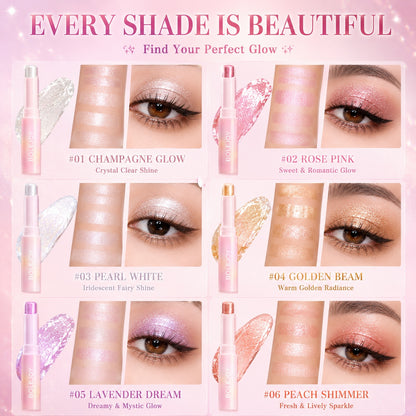 BOLEJOY 6PCS Jelly Glitter Stick Set – 3-in-1 Eyeshadow, Highlighter & Lip Glow with Hydrating Shimmer Finish-9YB