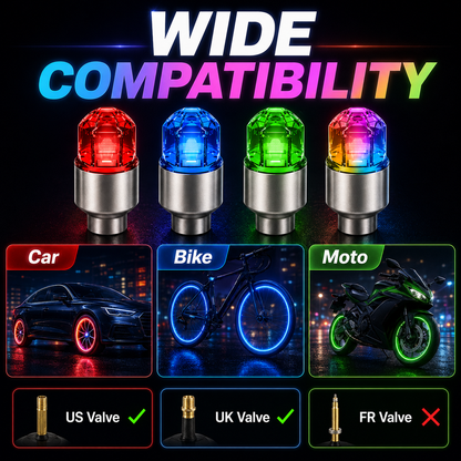 Smart RGB Tire Valve Lights – Motion-Sensing, Waterproof, Easy Install-9YB