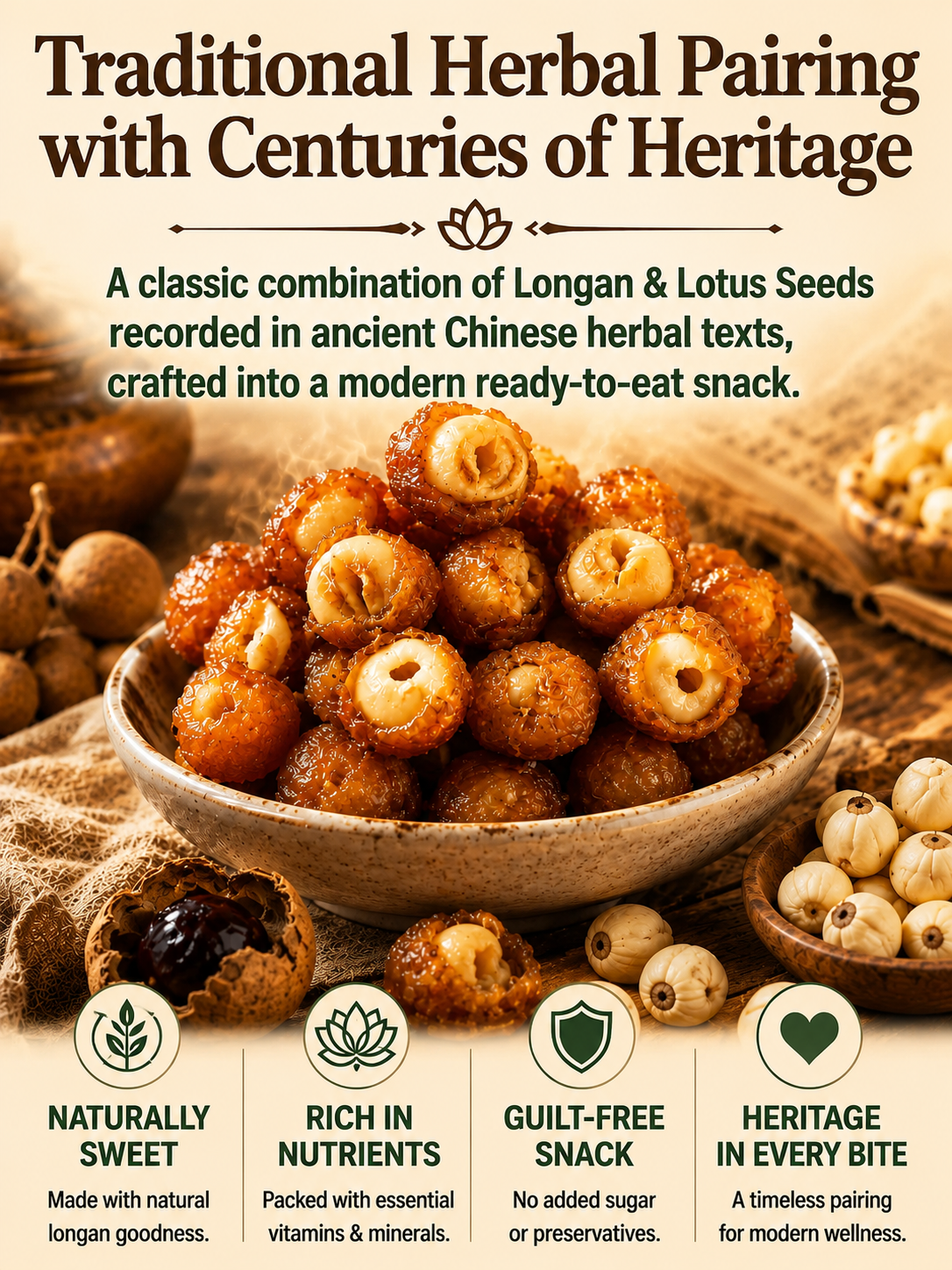 Longan Wrapped Lotus Seeds. Natural Ready-to-Eat Dried Fruit Snack for HeaIth & Relaxation-9YOE9