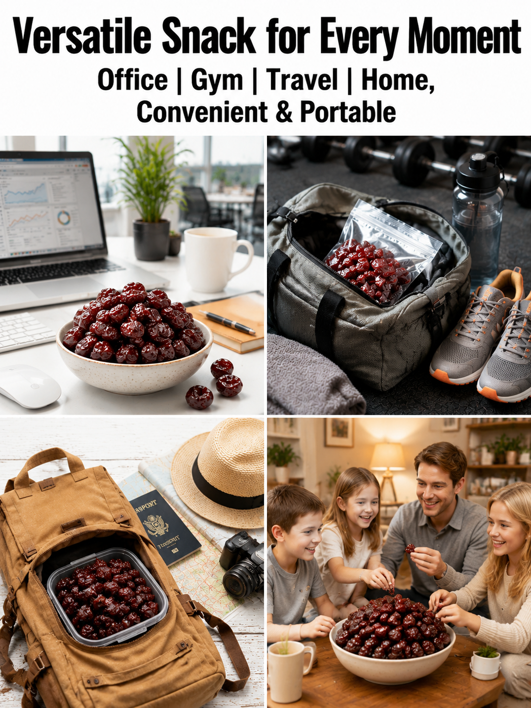 🍒Dried Sour Cherry Snacks, Natural Pitted Fruit Treats 👨‍👩‍👧‍👦Small chewy fruit bites, create sweet relaxing family leisure time-9YOE9