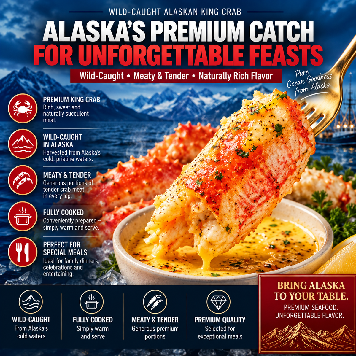 🦀Wild-caught Alaskan Red King Crab — High-protein, pure meat crab legs🦀-Family