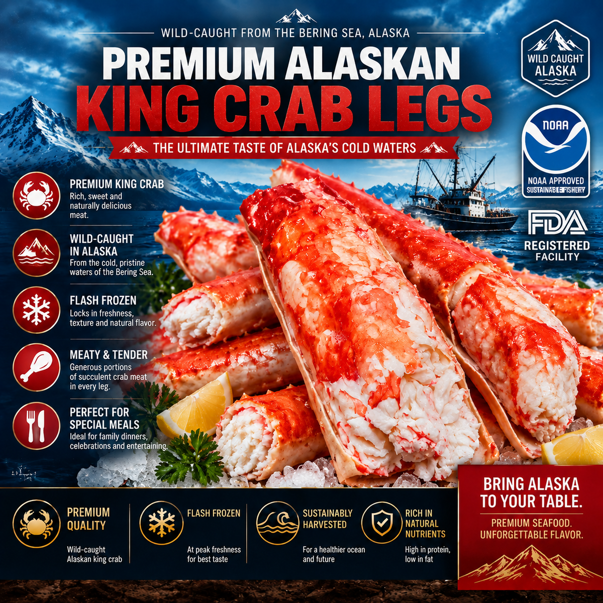 🦀Wild-caught Alaskan Red King Crab — High-protein, pure meat crab legs🦀-Family