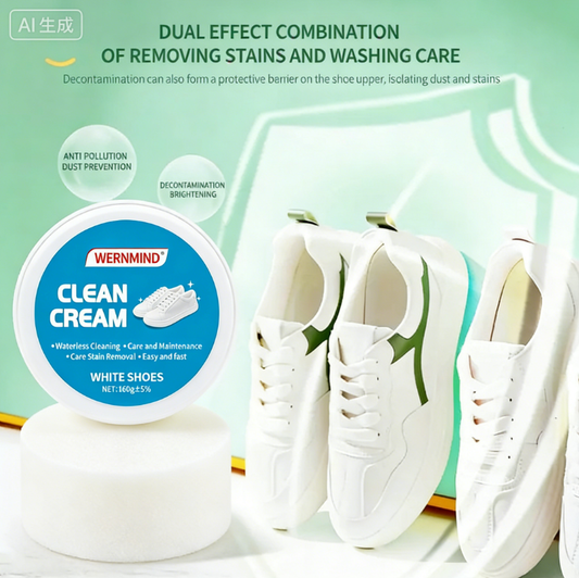 White Shoe Cleaning Cream 2 Packs - Water-Free Stain Remover & Whitener for All Types of White Footwear Dual Effect Combination of Removing Stains and Washing Care-9SLL