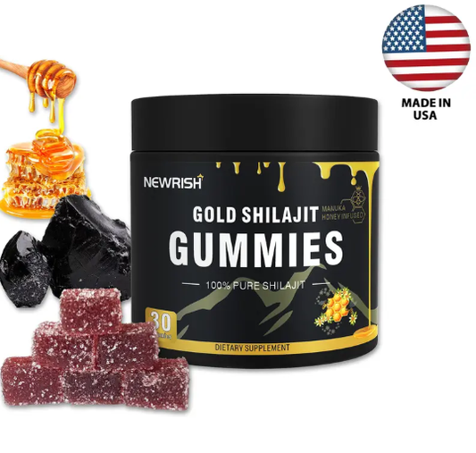 Newrish Gold Pure Shilajit Gummies | 85+ Trace Minerals & Fulvic Acid | Non-GMO Men's Supplement | All Natural | Immune & Energy Support-9SLL