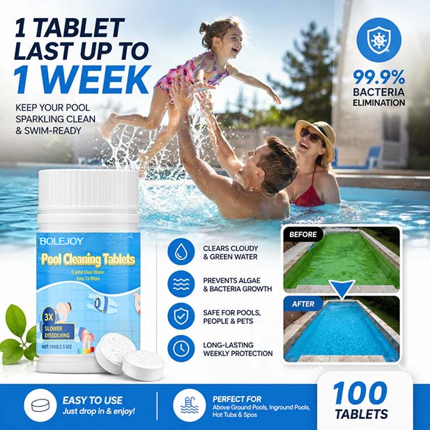 Pool Cleaning Tablets | 2X Algae Control, Gentle & Safe for Family Use-9YOE9