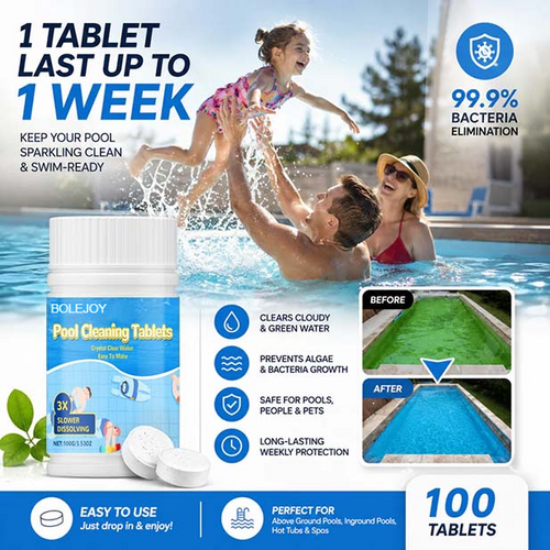 Pool Cleaning Tablets | 2X Algae Control, Gentle & Safe for Family Use-9YOE9