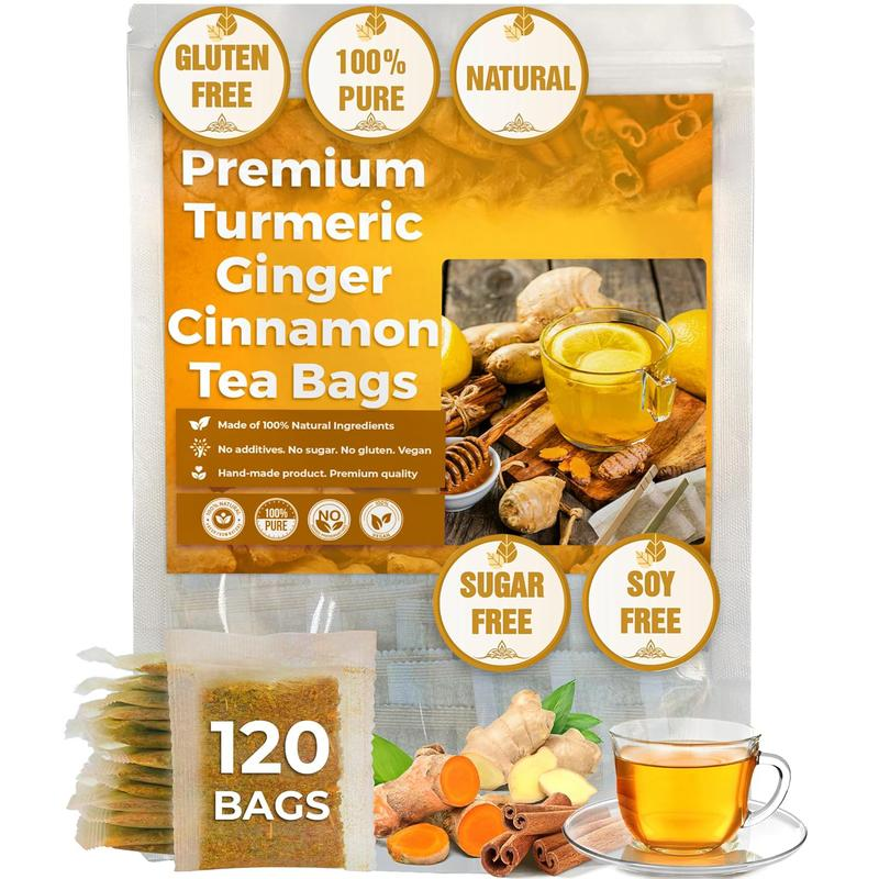 Premium Turmeric Ginger Cinnamon Tea - 100% Handmade Eco-conscious Bags No Sugar No Caffeine No Gluten Vegan Herbal Beverage-AKS